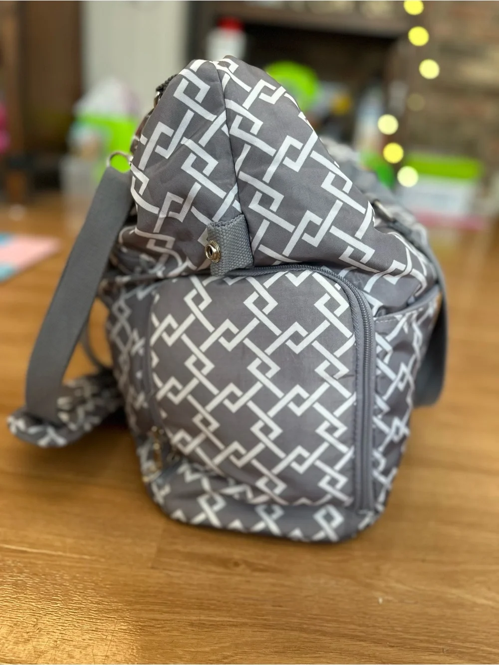 Sarah Wells Gray Patterned Baby Bag